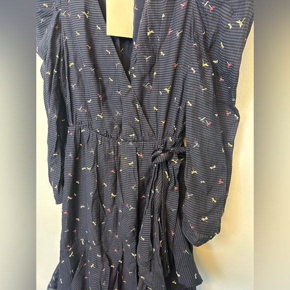 NWT Joie Miralay Ruffled Wrap Dress Size XS Navy Blue Firefly Puff Sleeve Midi - Picture 6 of 9